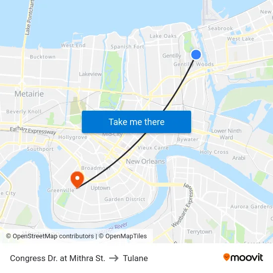 Congress Dr. at Mithra St. to Tulane map