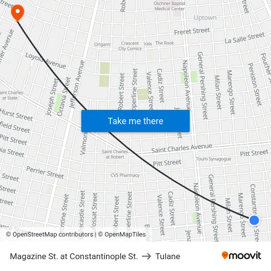 Magazine St. at Constantinople St. to Tulane map