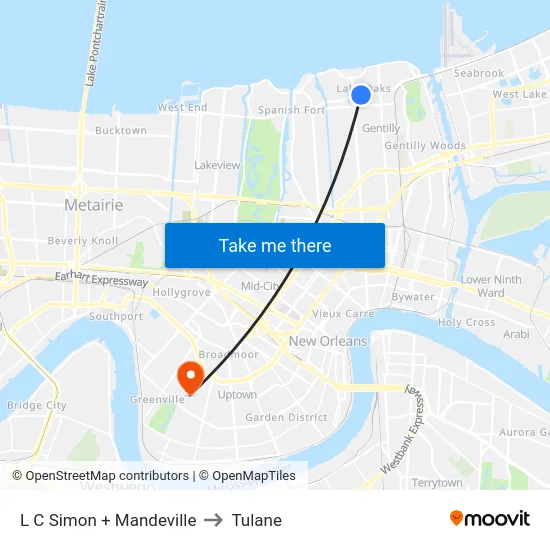 L C Simon + Mandeville to Tulane map