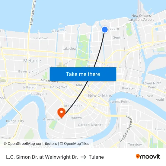 L.C. Simon Dr. at Wainwright Dr. to Tulane map