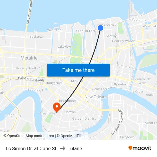 Lc Simon Dr. at Curie St. to Tulane map