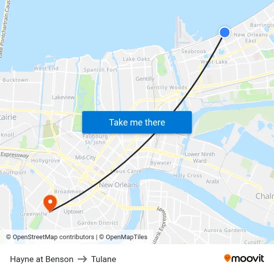 Hayne at Benson to Tulane map