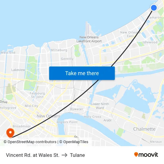 Vincent Rd. at Wales St. to Tulane map