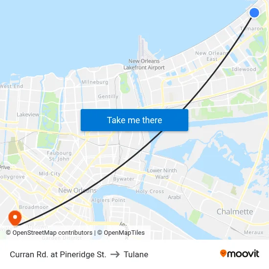 Curran Rd. at Pineridge St. to Tulane map