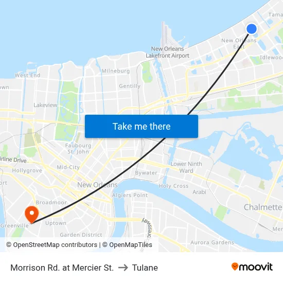 Morrison Rd. at Mercier St. to Tulane map