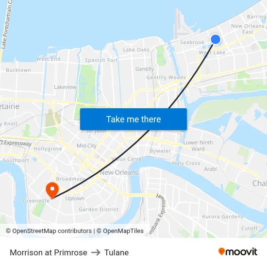 Morrison at Primrose to Tulane map