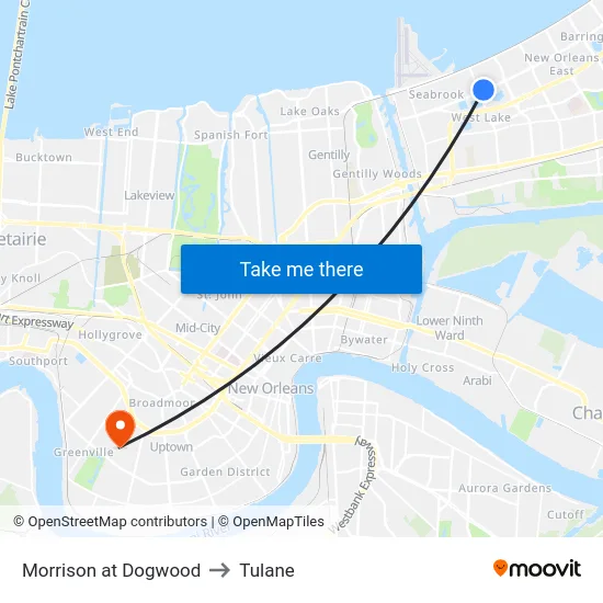 Morrison at Dogwood to Tulane map