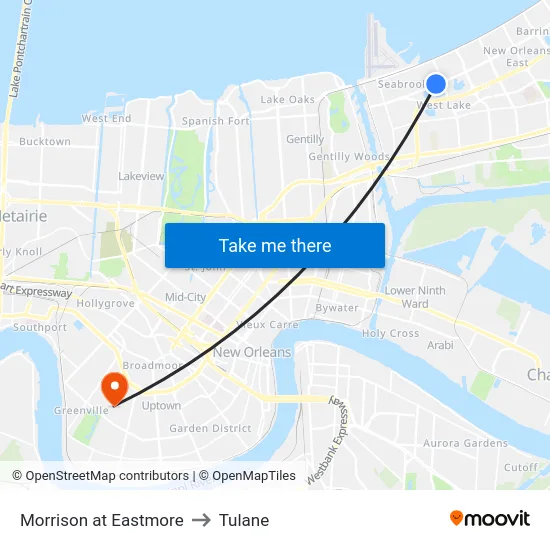 Morrison at Eastmore to Tulane map
