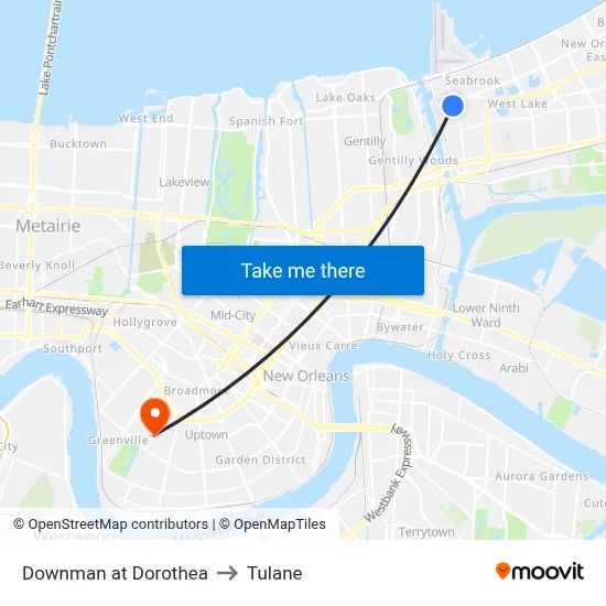 Downman at Dorothea to Tulane map