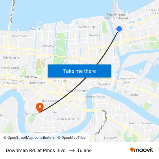 Downman Rd. at Pines Blvd. to Tulane map