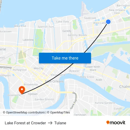Lake Forest at Crowder to Tulane map