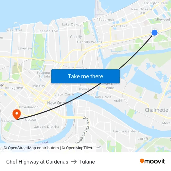 Chef Highway at Cardenas to Tulane map
