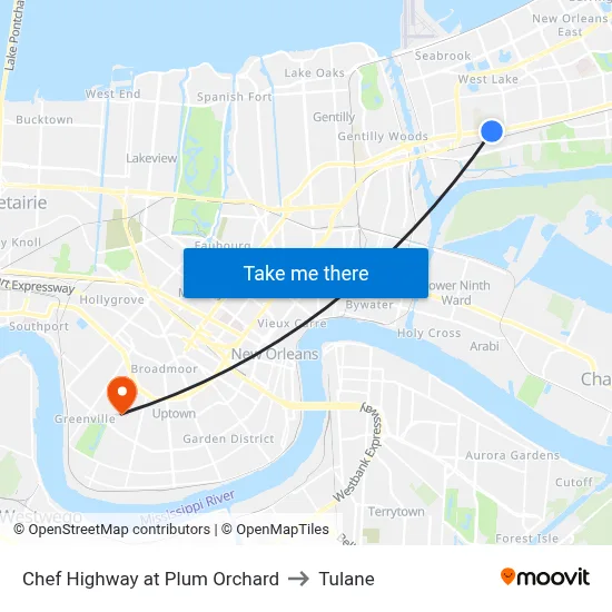 Chef Highway at Plum Orchard to Tulane map