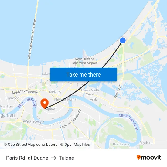 Paris Rd. at Duane to Tulane map