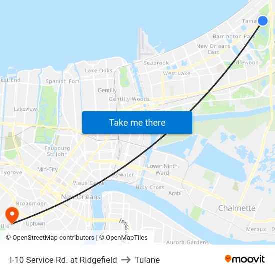 I-10 Service Rd. at Ridgefield to Tulane map