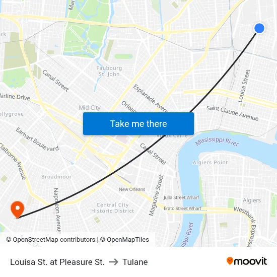 Louisa St. at Pleasure St. to Tulane map