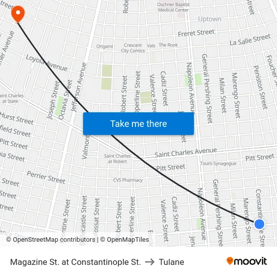 Magazine St. at Constantinople St. to Tulane map