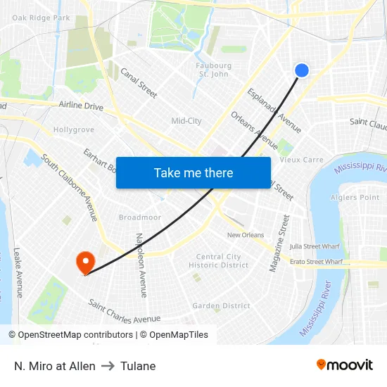 N. Miro at Allen to Tulane map