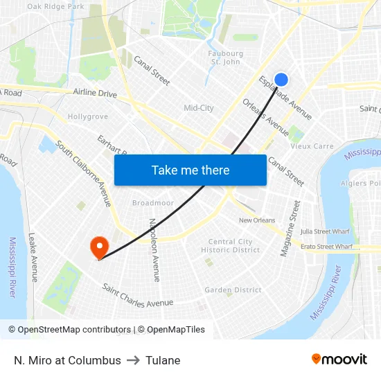 N. Miro at Columbus to Tulane map