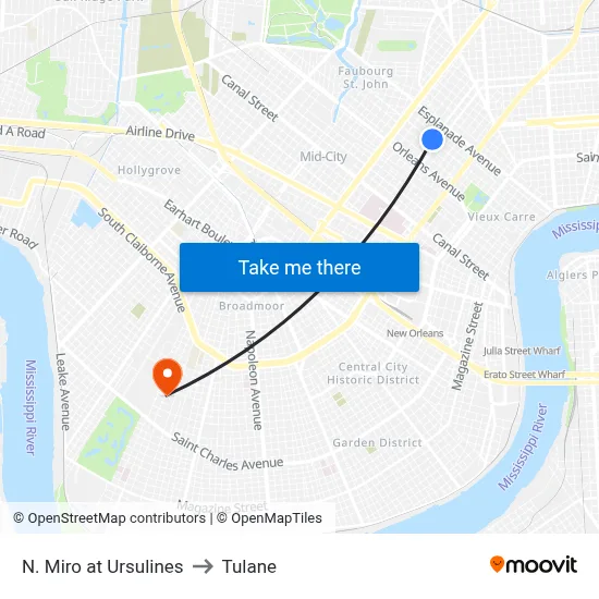 N. Miro at Ursulines to Tulane map