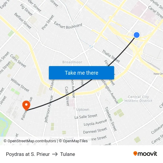 Poydras at S. Prieur to Tulane map
