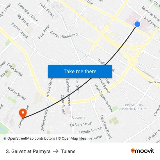 S. Galvez at Palmyra to Tulane map
