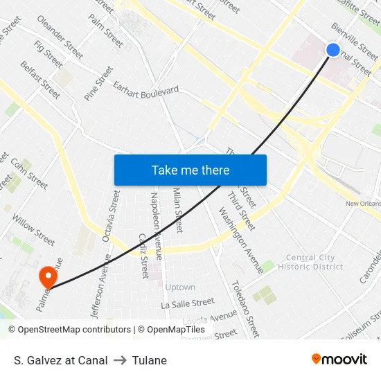 S. Galvez at Canal to Tulane map