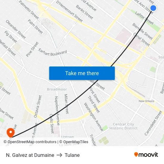 N. Galvez at Dumaine to Tulane map