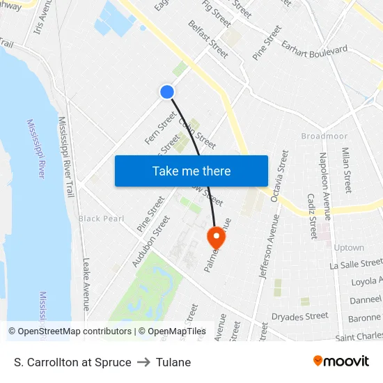 S. Carrollton at Spruce to Tulane map