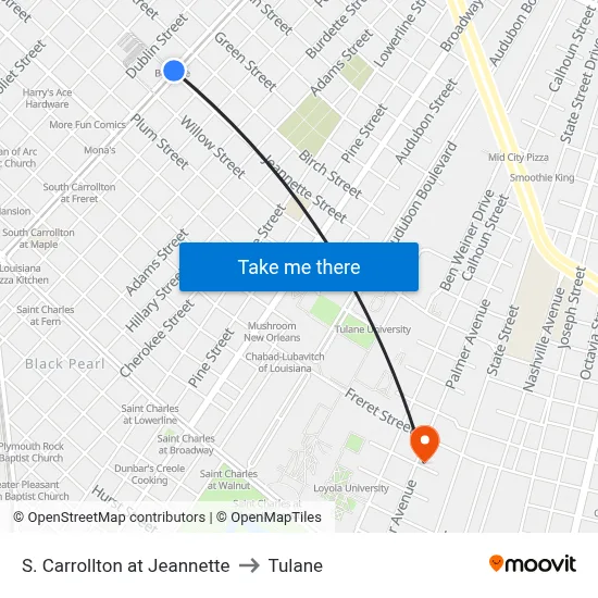 S. Carrollton at Jeannette to Tulane map