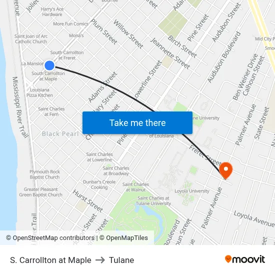 S. Carrollton at Maple to Tulane map