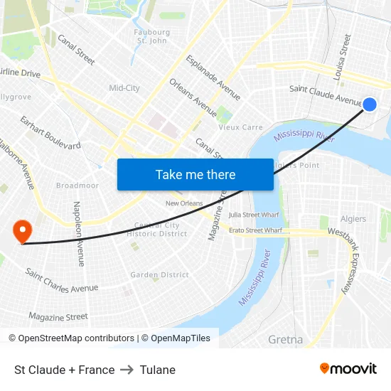 St Claude + France to Tulane map