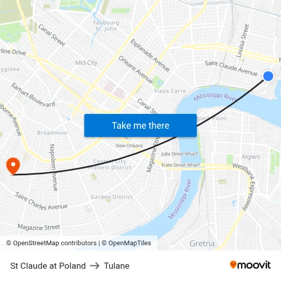 St Claude at Poland to Tulane map