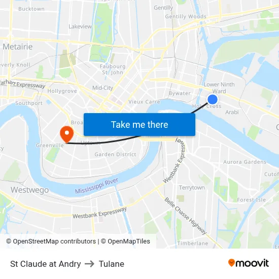St Claude at Andry to Tulane map