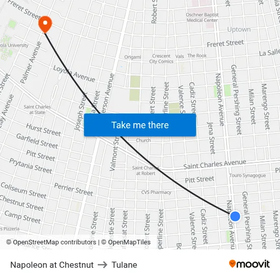 Napoleon at Chestnut to Tulane map
