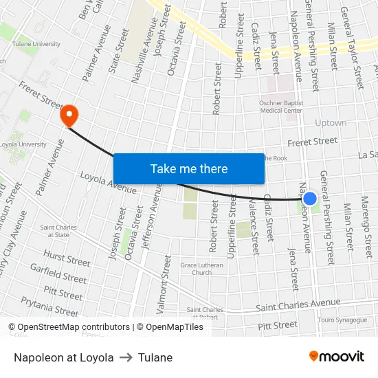 Napoleon at Loyola to Tulane map