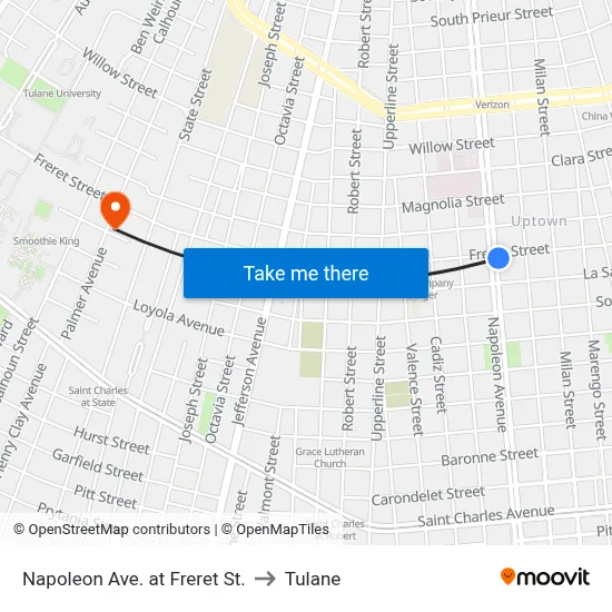 Napoleon Ave. at Freret St. to Tulane map