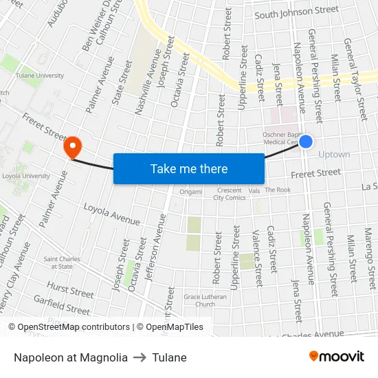Napoleon at Magnolia to Tulane map