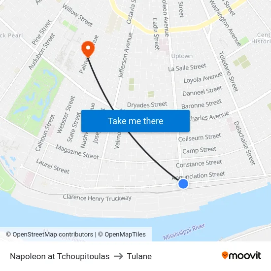 Napoleon at Tchoupitoulas to Tulane map