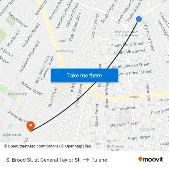 S. Broad St. at General Taylor St. to Tulane map