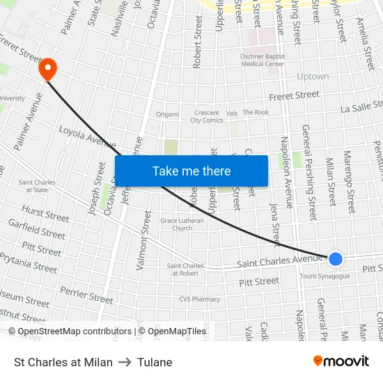 St Charles at Milan to Tulane map