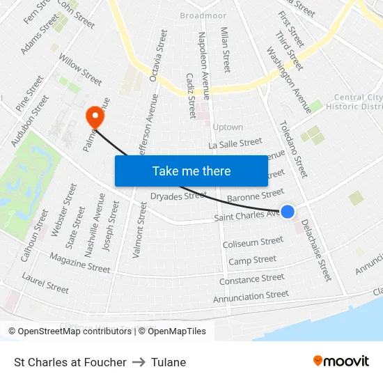 St Charles at Foucher to Tulane map