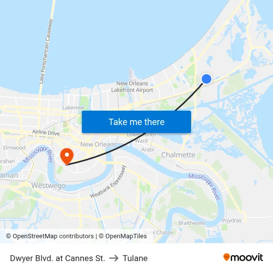 Dwyer Blvd. at Cannes St. to Tulane map
