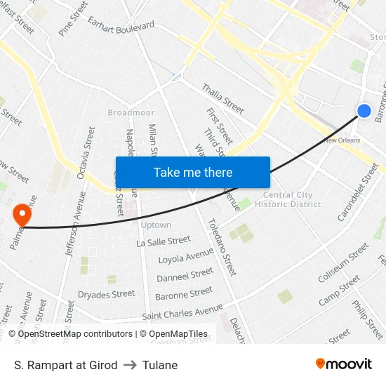 S. Rampart at Girod to Tulane map