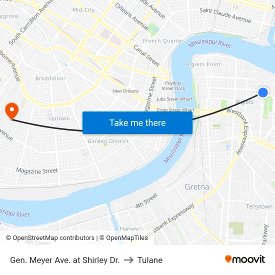 Gen. Meyer Ave. at Shirley Dr. to Tulane map