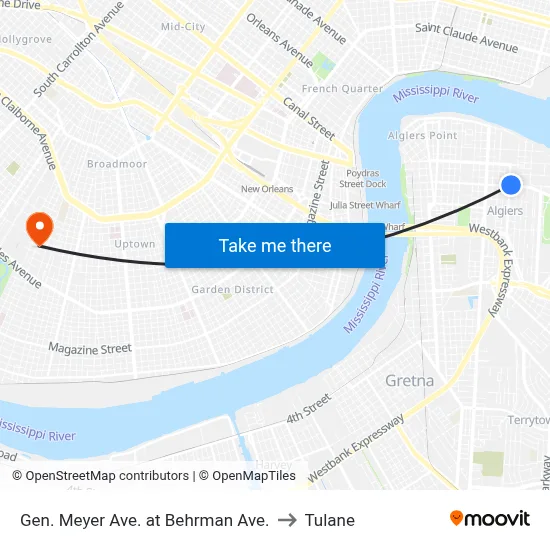 Gen. Meyer Ave. at Behrman Ave. to Tulane map