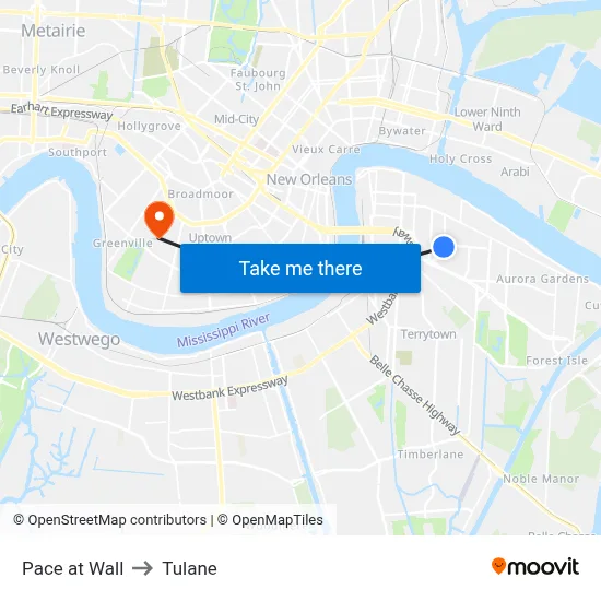 Pace at Wall to Tulane map