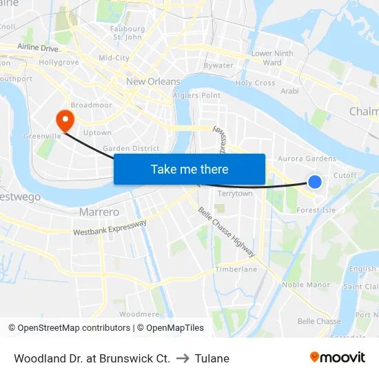 Woodland Dr. at Brunswick Ct. to Tulane map