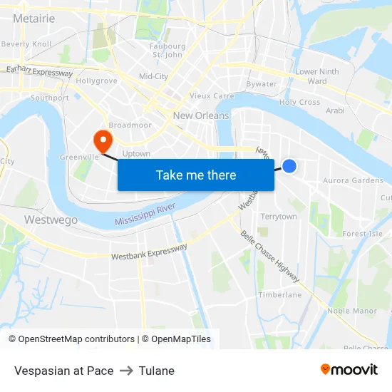 Vespasian at Pace to Tulane map