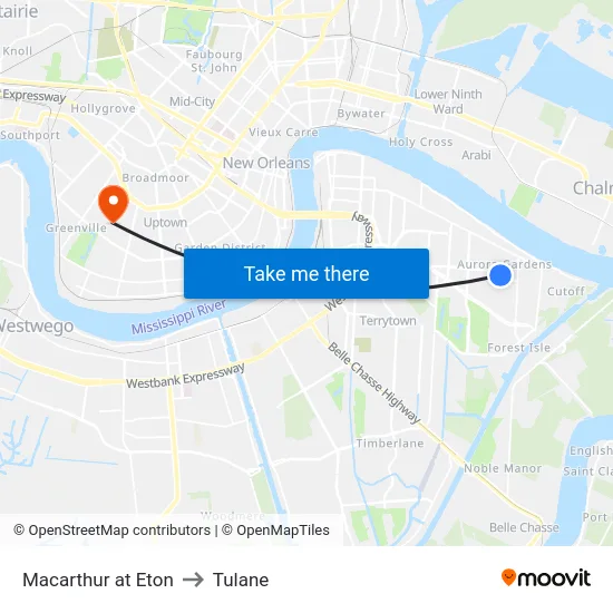 Macarthur at Eton to Tulane map